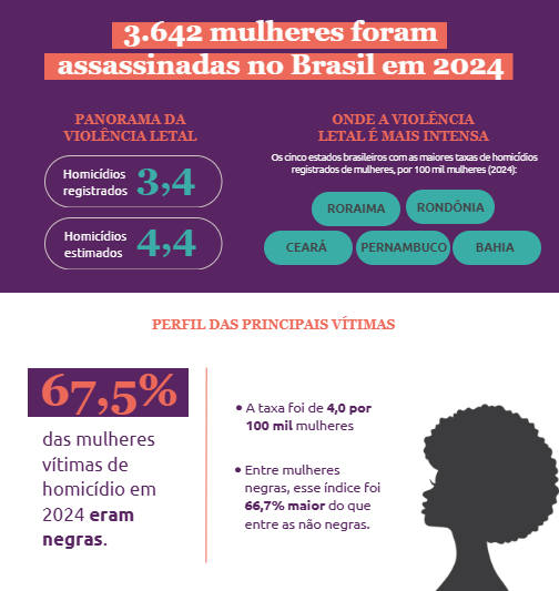 3.642 mulheres foram assassinadas no Brasil em 2024